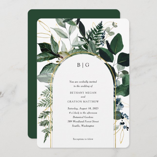 Eleganter botanischer Garten Moderne Hochzeit Einladung (Vorne/Hinten)
