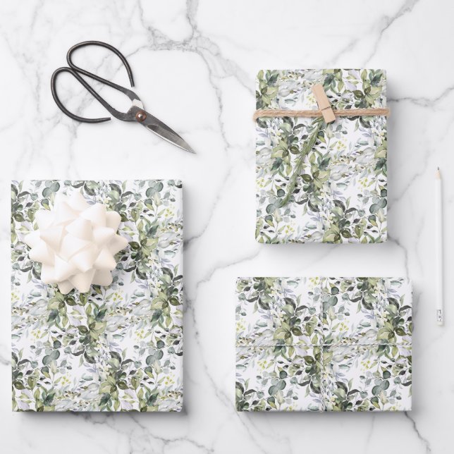 Eleganter botanischer grüner Eukalyptus geometrisc Geschenkpapier Set (Vorderseite)