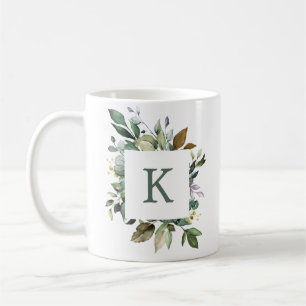 Eleganter botanischer Grünrahmen-Monogramm Kaffeetasse