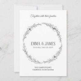 Eleganter botanischer Kranz Minimalistische Hochze Einladung