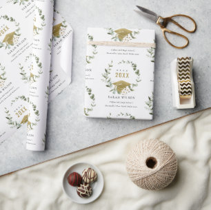 Eleganter botanischer Leafy Wreath Gold Abschluss Geschenkpapier