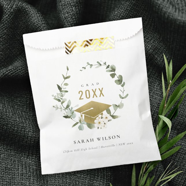 Eleganter botanischer Leafy Wreath Gold Abschluss Geschenktütchen (Von Creator hochgeladen)