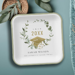 Eleganter botanischer Leafy Wreath Gold Abschluss Pappteller