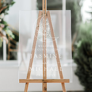 Eleganter Botanischer Mond und Sterne Begrüßung Acrylschild