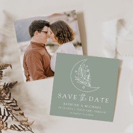 Eleganter botanischer Mond und Sternenparade grün Save The Date