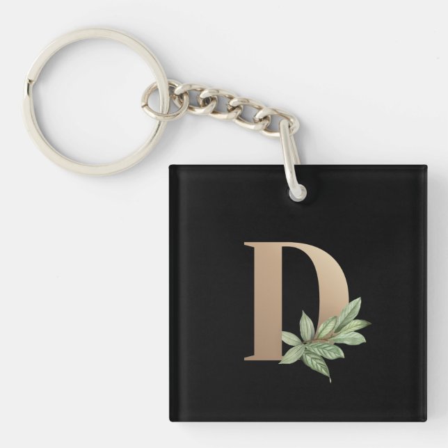 Eleganter Botanischer Monogram Gold Letter D Schlüsselanhänger (Vorderseite)