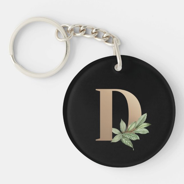 Eleganter Botanischer Monogram Gold Letter D Schlüsselanhänger (Vorderseite)