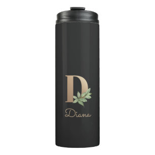 Eleganter Botanischer Monogram Gold Letter D Thermosbecher