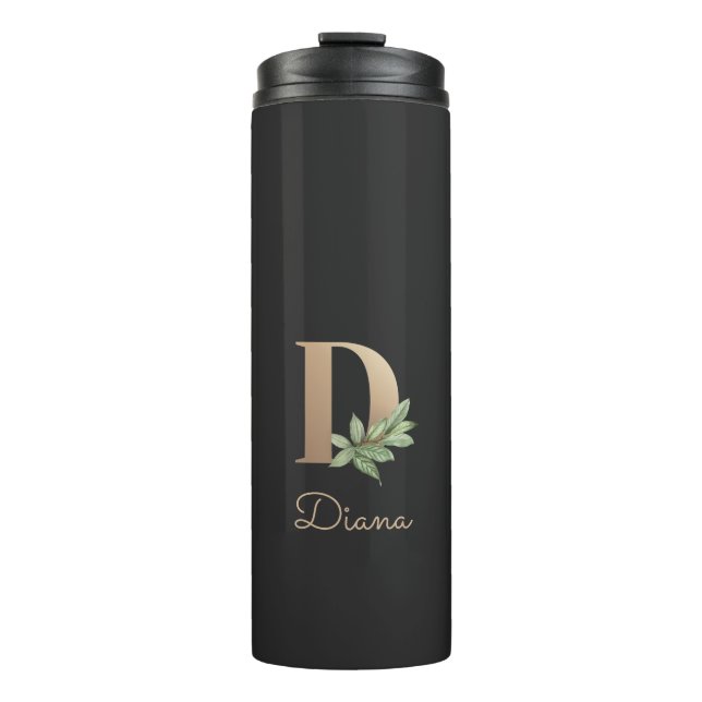 Eleganter Botanischer Monogram Gold Letter D Thermosbecher (Vorderseite)
