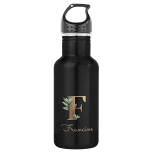 Eleganter Botanischer Monogram Gold Letter F Edelstahlflasche