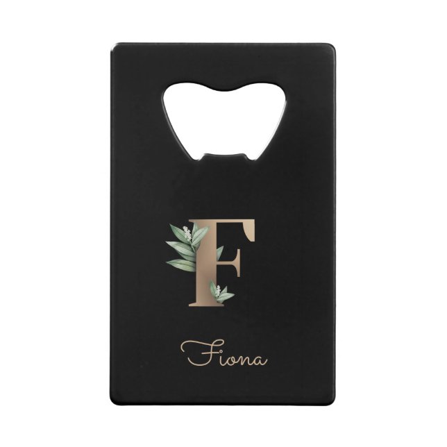 Eleganter Botanischer Monogram Gold Letter F Geldbeutel Flaschenöffner (Vorderseite)