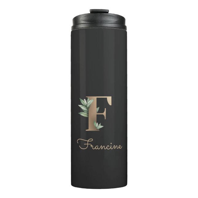 Eleganter Botanischer Monogram Gold Letter F Thermosbecher (Vorderseite)