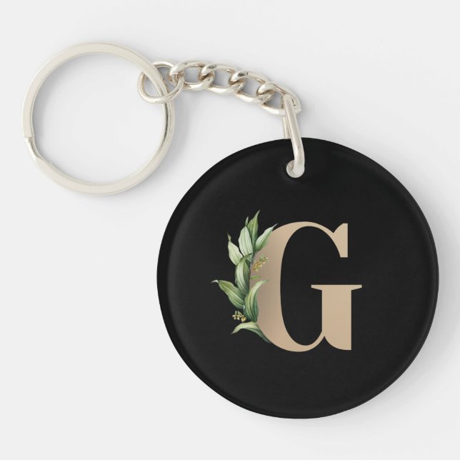 Eleganter Botanischer Monogram Gold Letter G Schlüsselanhänger (Vorderseite)