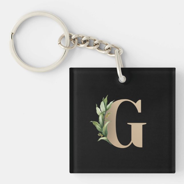 Eleganter Botanischer Monogram Gold Letter G Schlüsselanhänger (Vorderseite)