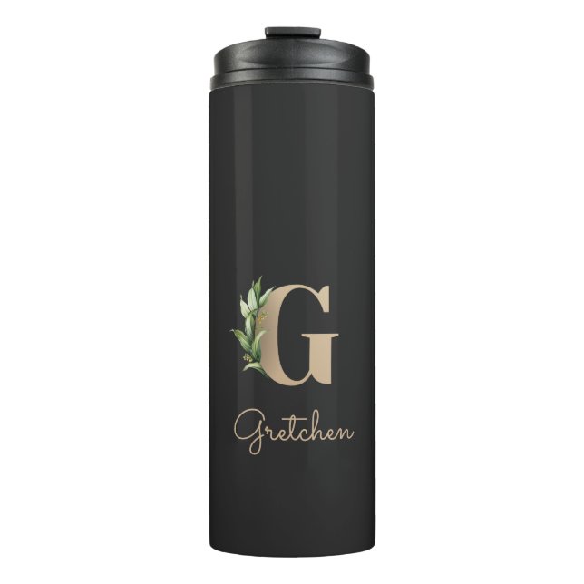 Eleganter Botanischer Monogram Gold Letter G Thermosbecher (Vorderseite)
