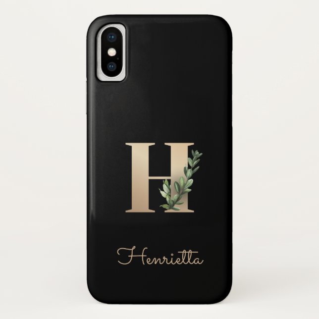 Eleganter Botanischer Monogram Gold Letter H Case-Mate iPhone Hülle (Rückseite)
