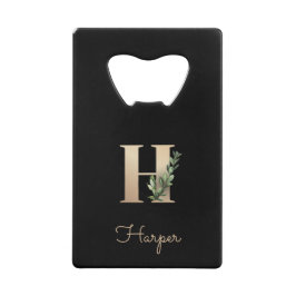 Eleganter Botanischer Monogram Gold Letter H Geldbeutel Flaschenöffner