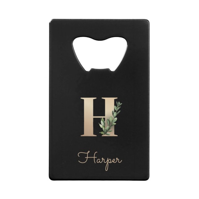 Eleganter Botanischer Monogram Gold Letter H Geldbeutel Flaschenöffner (Vorderseite)