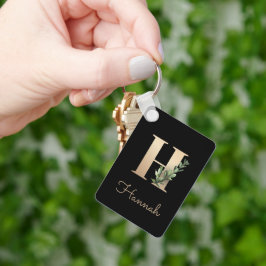 Eleganter Botanischer Monogram Gold Letter H Schlü Schlüsselanhänger