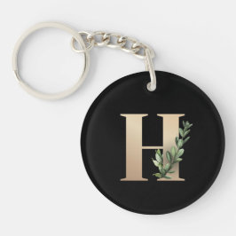 Eleganter Botanischer Monogram Gold Letter H Schlüsselanhänger