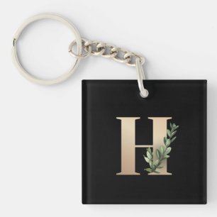 Eleganter Botanischer Monogram Gold Letter H Schlüsselanhänger