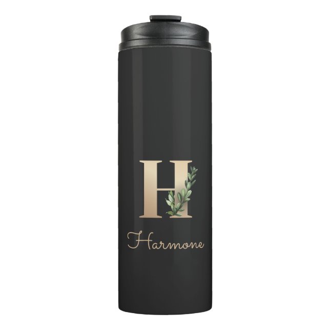 Eleganter Botanischer Monogram Gold Letter H Thermosbecher (Vorderseite)