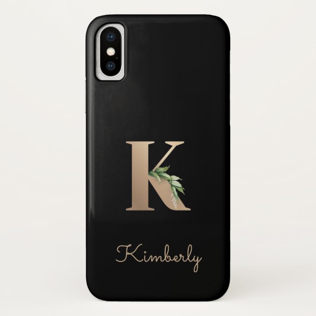 Eleganter Botanischer Monogram Gold Letter K Case-Mate iPhone Hülle (Rückseite)