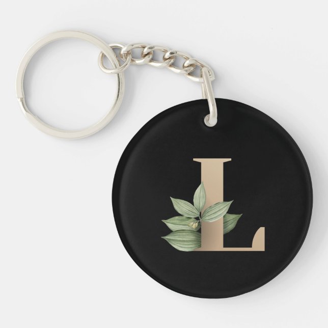 Eleganter Botanischer Monogram Gold Letter L Schlüsselanhänger (Vorderseite)