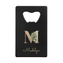 Eleganter Botanischer Monogram Gold Letter M Geldbeutel Flaschenöffner