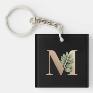 Eleganter Botanischer Monogram Gold Letter M Schlüsselanhänger