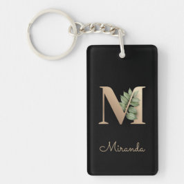 Eleganter Botanischer Monogram Gold Letter M Schlüsselanhänger