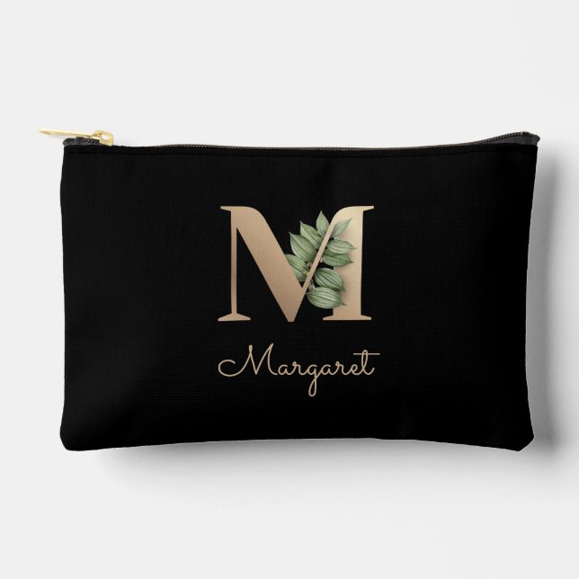 Eleganter Botanischer Monogram Gold Letter M Zubehörtasche (Vorderseite)