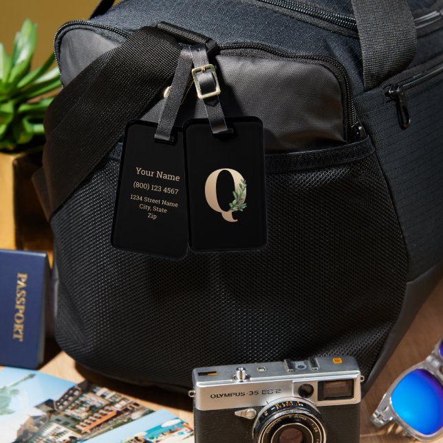 Eleganter Botanischer Monogram Gold Letter Q Gepäckanhänger (Vorderseite & Rückseite)