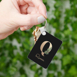 Eleganter Botanischer Monogram Gold Letter Q-Schlü Schlüsselanhänger