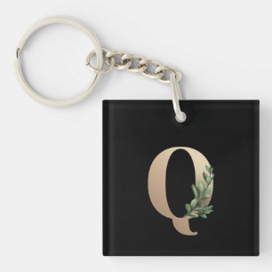 Eleganter Botanischer Monogram Gold Letter Q Schlüsselanhänger