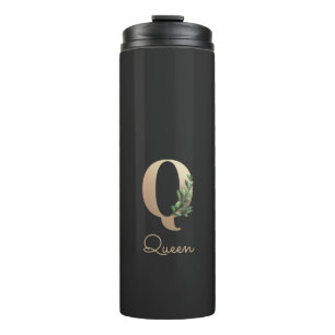Eleganter Botanischer Monogram Gold Letter Q Thermosbecher