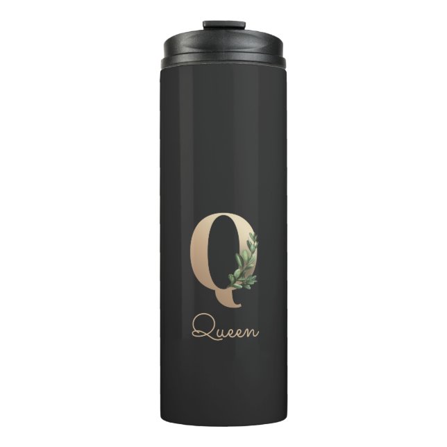 Eleganter Botanischer Monogram Gold Letter Q Thermosbecher (Vorderseite)