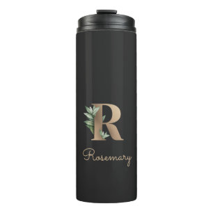 Eleganter Botanischer Monogram Gold Letter R Thermosbecher