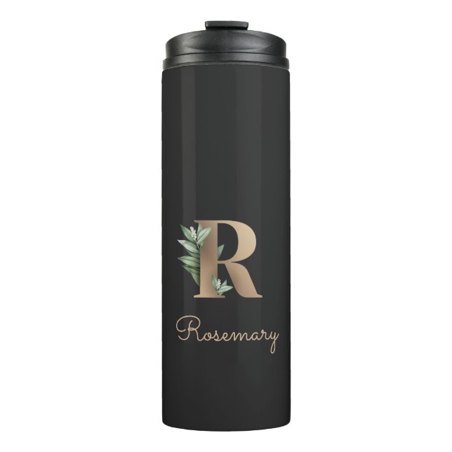 Eleganter Botanischer Monogram Gold Letter R Thermosbecher (Vorderseite)