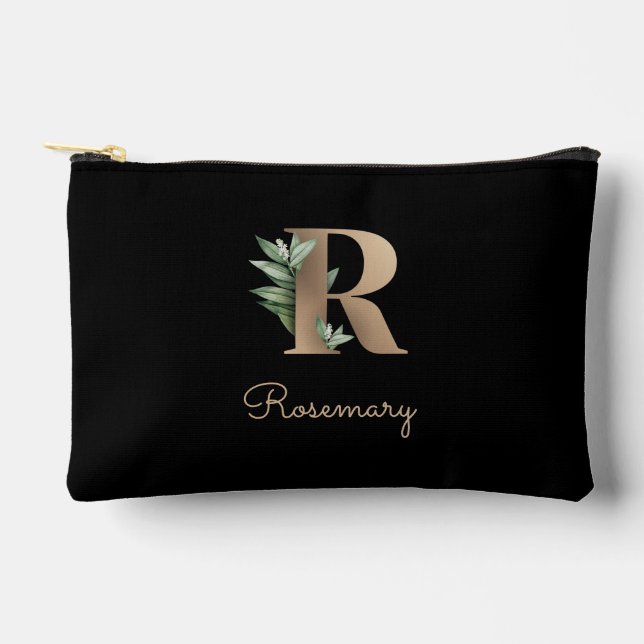 Eleganter Botanischer Monogram Gold Letter R Zubehörtasche (Vorderseite)
