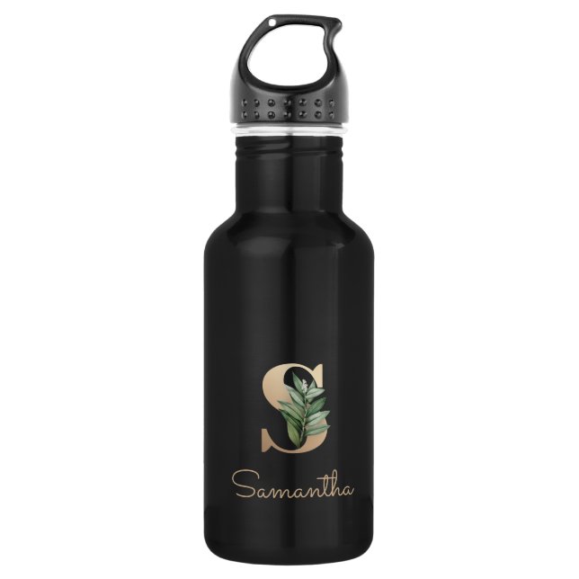 Eleganter Botanischer Monogram Gold Letter S Edelstahlflasche (Vorderseite)