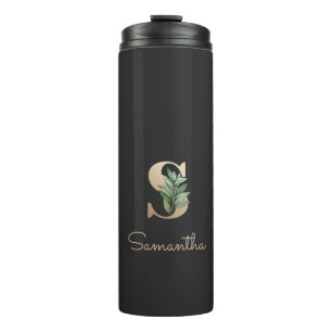 Eleganter Botanischer Monogram Gold Letter S Thermosbecher