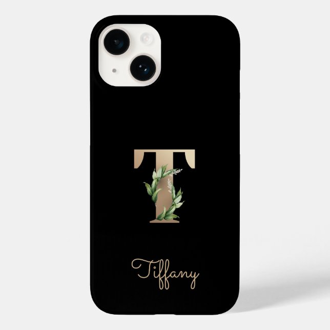 Eleganter Botanischer Monogram Gold Letter T Case-Mate iPhone Hülle (Rückseite)