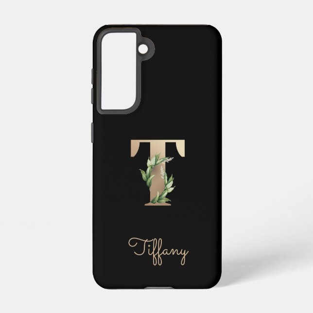 Eleganter Botanischer Monogram Gold Letter T Samsung Galaxy Hülle (Rückseite)