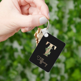 Eleganter Botanischer Monogram Gold Letter T Schlü Schlüsselanhänger