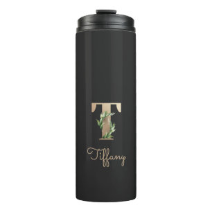 Eleganter Botanischer Monogram Gold Letter T Thermosbecher