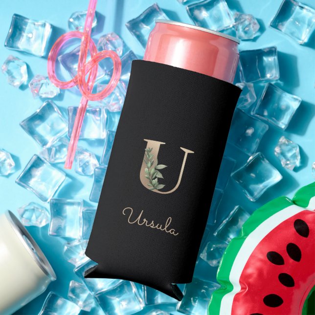 Eleganter Botanischer Monogram Gold Letter U Selters Dosenkühler (In Situ Sommer)