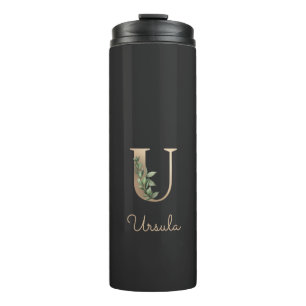 Eleganter Botanischer Monogram Gold Letter U Thermosbecher