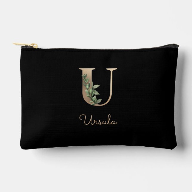 Eleganter Botanischer Monogram Gold Letter U Zubehörtasche (Vorderseite)