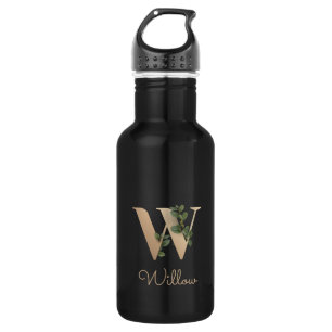 Eleganter Botanischer Monogram Gold Letter W Edelstahlflasche